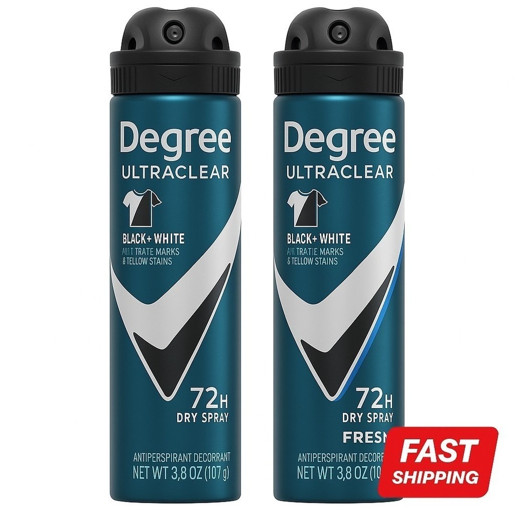 Degree Men Ultraclear Black+White Dry‎ Spray 72H 3.8 oz Lot of 2
